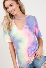 Choker neck tie-dye print casual top - Lavender Multi