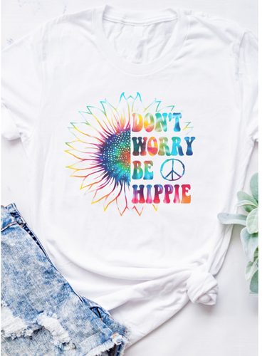 Dont Worry Be Hippie White Graphic Tee