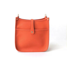 Orange Vegan Leather Messenger Bag with Orange/Navy/Gold Metallic Strap