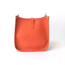Orange Vegan Leather Messenger Bag with Orange/Navy/Gold Metallic Strap