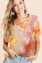 TIE DYE THERMAL WAFFLE V NECK TOP WITH STRAPPED - ASSORTED COLORS