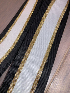 White/Black/Metallic Gold Stripe 2” Adjustable Handbag Strap