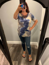 TIE DYE THERMAL WAFFLE V NECK TOP WITH STRAPPED - ASSORTED COLORS