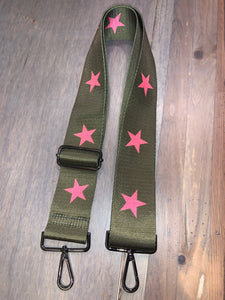 Olive Star 2” Adjustable Handbag Strap - Black or Neon Pink Stars