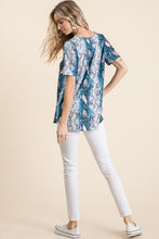SNAKESKIN PRINT JERSEY V NECK TOP - BLUE or PINK MULTI