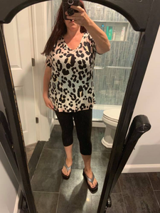 GRADATION LEOPARD PRINT DEEP U NECK SOFT KNIT TOP