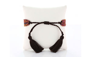Six strand faceted metallic ab finish crystal beaded adjustable bracelet.