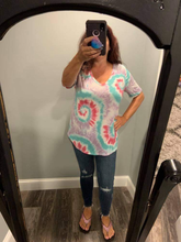 TIE DYE PRINT TERRY V NECK TOP - ASSORTED COLORS