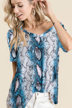 SNAKESKIN PRINT JERSEY V NECK TOP - BLUE or PINK MULTI