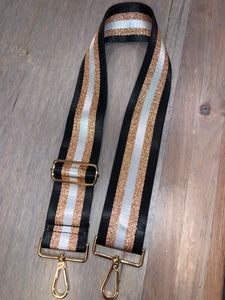 Black/White/Metallic Rose Gold Stripe 2” Adjustable Handbag Strap