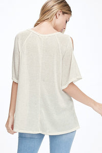 Rainbow star all over knit cold shoulder top - Oatmeal