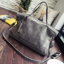 Vegan Leather Suede feel Leather Rivet Tassel Tote Bag w/ Shoulder Strap