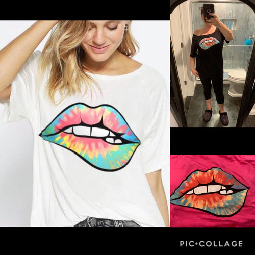 Rainbow lips tee - Black, Off White or Fuchsia