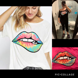Rainbow lips tee - Black, Off White or Fuchsia