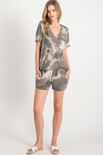 TIE-DYE SHORTS WITH ELASTICIZED WAISTBAND, DRAWSTRINGS, AND SIDE SEAM POCKETS - CHARCOAL or OLIVE