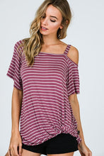 Striped One Shoulder Top With Side Knot - Marsala