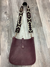 Merlot Vintage Vegan Leather Messenger Bag with Abstract Strap