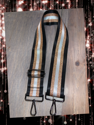 Black/White/Metallic Rose Gold Stripe 2” Adjustable Handbag Strap