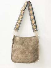 Vegan Leather Messenger Bag w/ Multi Abstract Strap - Grey or Gold