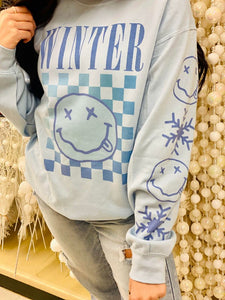 Winter Checkered Happy Sweatshirt W Sleeve Details