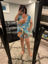 TIE DYE FRENCH TERRY CASUAL SHORTS WITH TWILL TAPE DRAWSTRING AND SIDE POCKETS - MINT/PINK