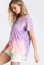 Tie dye cage detail short sleeve top - Purple Multi