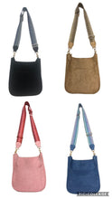 SUEDE MESSENGER W/EMBROIDERED 2” ADJUSTABLE STRAP - ASSORTED COLORS