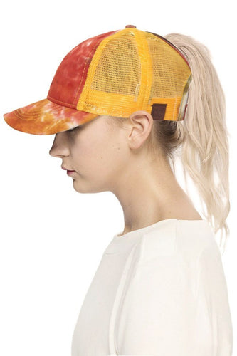 C.C Brand Tie Dyed Pony Trucker Cap with Mesh Fabric - Assorted Colors