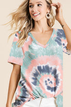 TIE DYE PRINT TERRY V NECK TOP - ASSORTED COLORS
