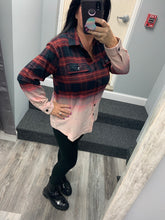 CHECK PLAID BUTTONED UP SHIRT WITH BLEACH EFFECT - RED/BLK or IVORY/BLK
