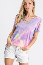 Tie dye cage detail short sleeve top - Purple Multi