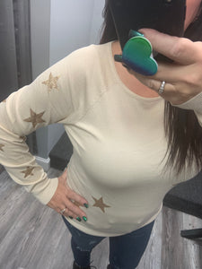 LIGHT WEIGHT GLITTER STAR SCREENED PULLOVER - NATURAL