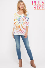 Plus size tie dye v neck knit short sleeve top - Denim or Ivory