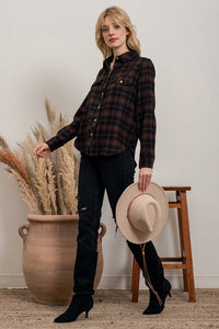 PLAID FLANNEL BUTTON UP - BLACK/BROWN
