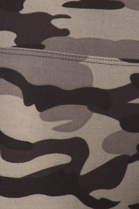 Plus Camo printed, high waisted, YOGA biker shorts - Grey Camo