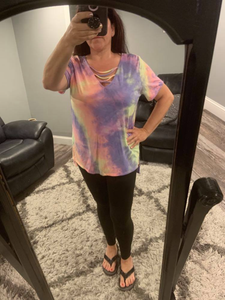 Tie dye cage detail short sleeve top - Purple Multi