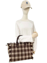 Plaid Fringe Tote Bag - Brown