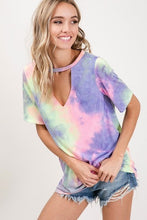 Choker neck tie-dye print casual top - Lavender Multi