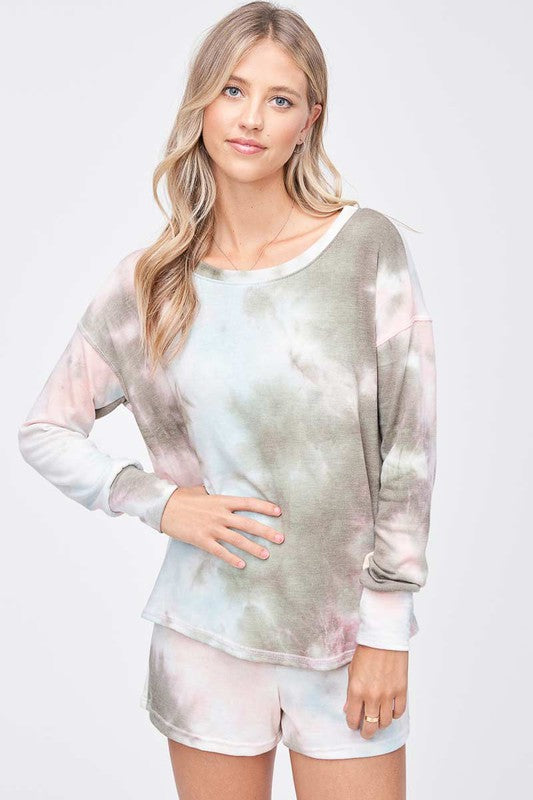 Tie dye lounge wear set - Olive/Aqua/Pink or Grey/Pink Smoke.