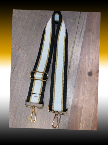 White/Black/Metallic Gold Stripe 2” Adjustable Handbag Strap