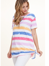 KEYHOLE V-NECK STRIPED TOP