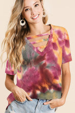 TIE DYE THERMAL WAFFLE V NECK TOP WITH STRAPPED - ASSORTED COLORS
