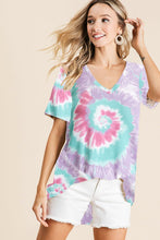 TIE DYE PRINT TERRY V NECK TOP - ASSORTED COLORS