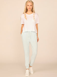 Ocean Drive Brushed Hacci Front Tie Jogger - Heather Pink or Heather Sky Blue