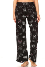 Cats print high waist wide leg fashion pajamas with a drawstring waist