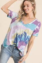 CIRCULAR TIE DYE PRINT V NECK TOP - LAVENDER/BLUE or YELLOW/ORANGE