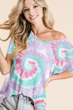 TIE DYE PRINT TERRY V NECK TOP - ASSORTED COLORS