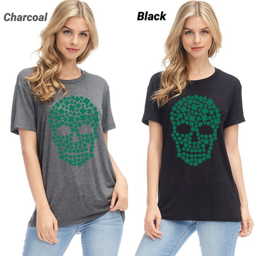 🍀 CLOVER SKULL ST PATRICK'S DAY GRAPHIC, ROUND NECK TEE
