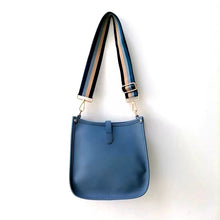 Light Blue Vegan Leather Messenger Bag with Multi Stripe Strap