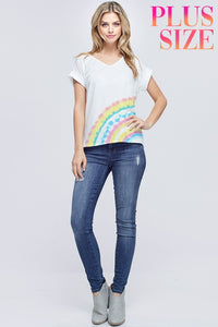 Plus size tie dye v neck short sleeve top - Grey or Ivory